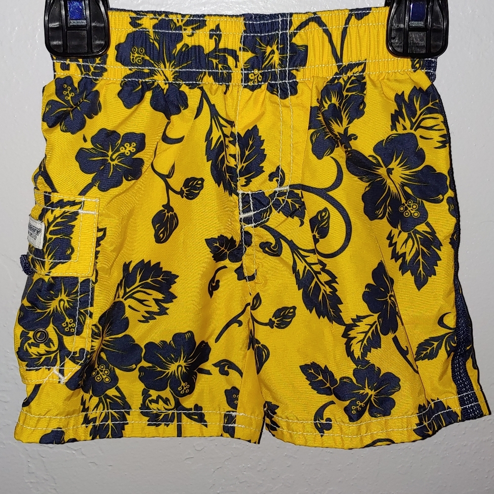 Old Navy yellow & navy swim trunks, 3-6 months